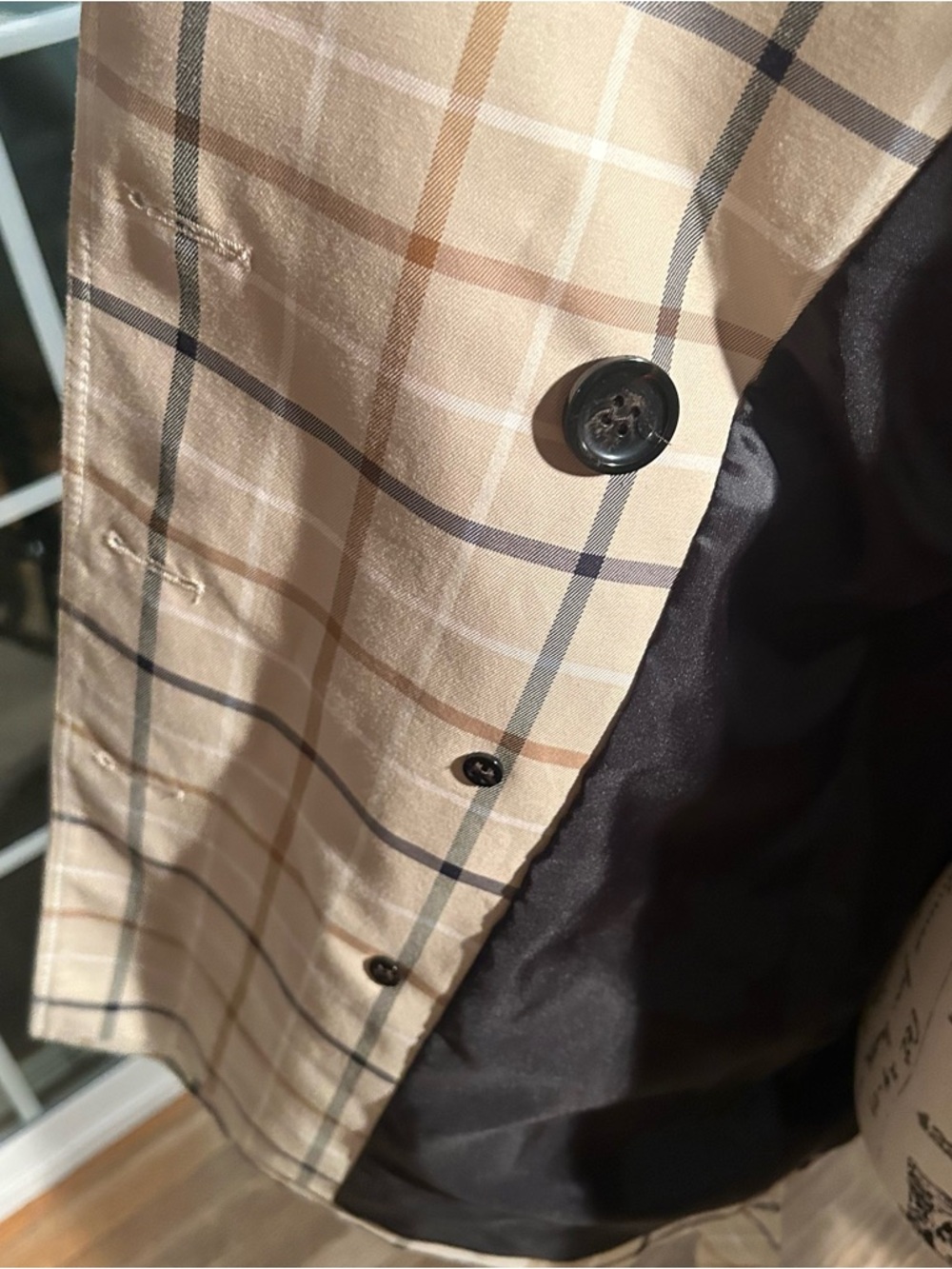 Coach plaid khaki short Trench Coat - Picture 11 of 14